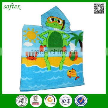 china products 60x120cm 260g cotton cartoon beach towel poncho kids with hooded cap