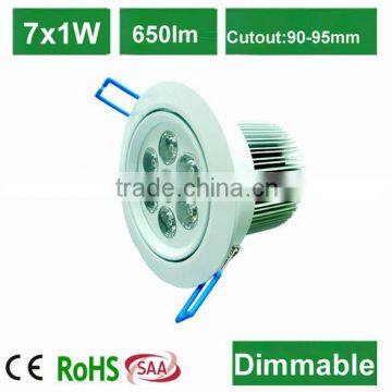 2014 best selling high quality 80lm/w high power led 7w downlight