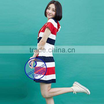 Custom Wholesale Fashion Auto Strip Girls Casual Hooded Dress With Pocket photo-6