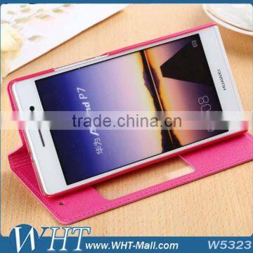 High Quality Ice-Silk Skin Leather Flip Cover Case for Huawei Ascend P7