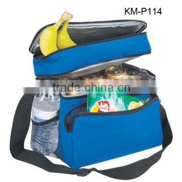 Zip Closure Double Layer Shoulder Blue Cooler And Lunch Bag