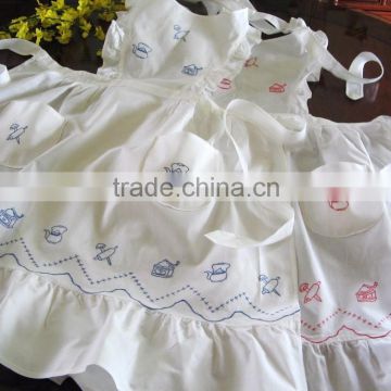 Beautiful Blue Teapots Embroidery Ruffles Full Length Bib Apron