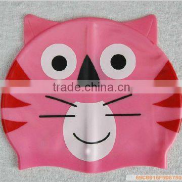 New design cartoon cat shaped animal print silicone swimming cap