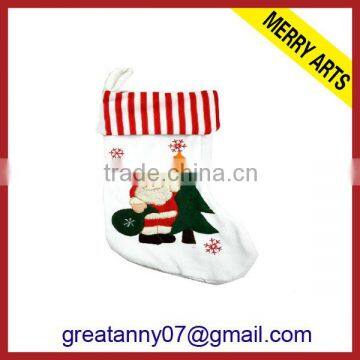 2013 Yiwu hot sale new designs red and white christmas stocking sock with embroidery santa claus and tree