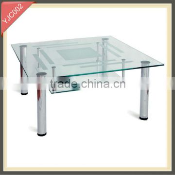 fiberglass wooden leg glass top coffee table YJC002