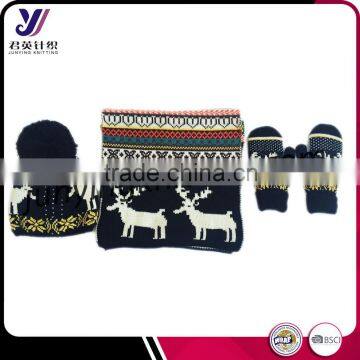 Fashion qualtiy womens knitting sets wholesale knitted scarf beanie and glove sets factory sales (can be customized)