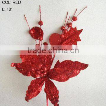 2014 Artificial Christmas Flowers 10" Artificial Plastic Poinsettia Pick