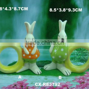 since 1989 factory wooden napkin ring table decoration restaurant high quality easter ceramic rabbit napkin ring