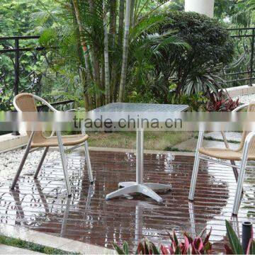 Aluminum polished garden furniture, rattan furniture, cafe outdoor chairs and table with 4 pieces