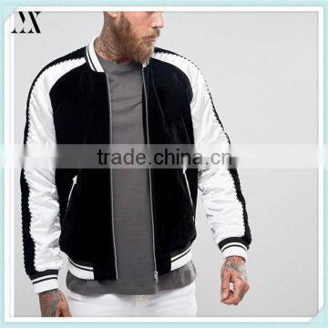 2016 Wholesale Man Bomber Jacket With Lightweight Soft - touch Velvet Contrast Quilted Sleeves Bomber Jacket