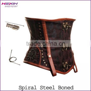 Women Hook Closure Brown Steampunk Style Underbust Corset Style Top