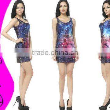 TQ014 One-piece Dress for women Tank galaxy Dress,Colorful sky Elastic Waist Skirt