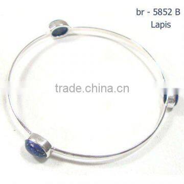 Natural lapis bangle bracelet sterling silver