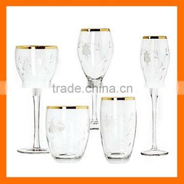 Hand blown wine glass with silver rim.glass cup tumbler