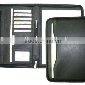 LEATHER NOTE BOOK WITH ZIPPER AND OUTSIDE POCKET