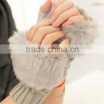 Knitted Wool Blend rabbit Fur Gloves