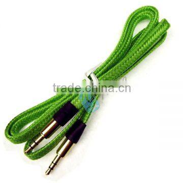 For Ipod MP3 3.5mm Braided Fabric Stereo Cable Flat