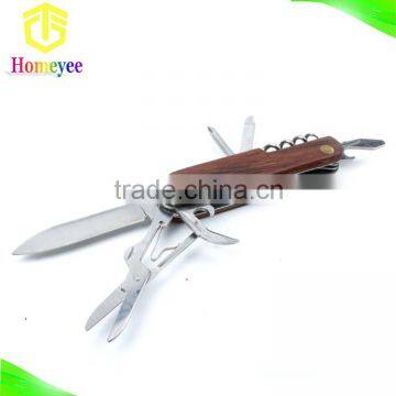 Multifunction Camping stainless steel pocket knife with wood handle