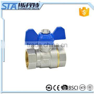 ART.1007 1/2 3/4 1 inch Sand Blast Nickel Plated NPT/BSP Female Threaded Forged Butterfly Handle Brass Water Ball Valve Price