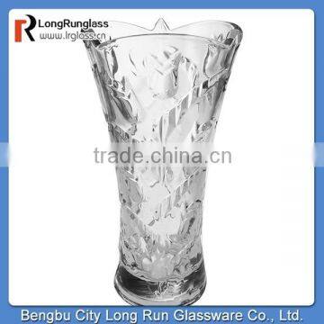 LongRun glassware wholesale continental glass restaurant vase with engraved pattern china glassware