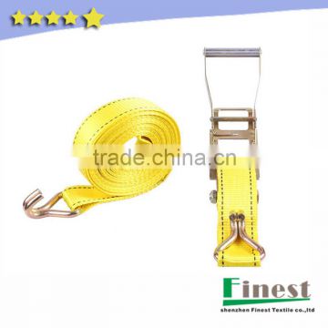 Yellow strong polyester ratchet tie down strap