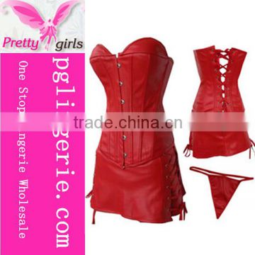 2016 Plus Size Lingerie Bustier Faux Leather Corset Dress