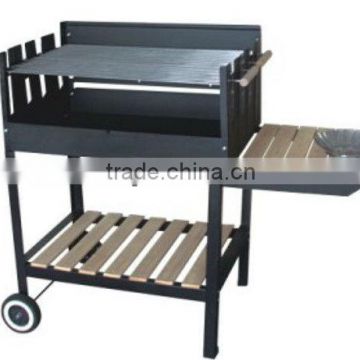 charcoal grill with wood table