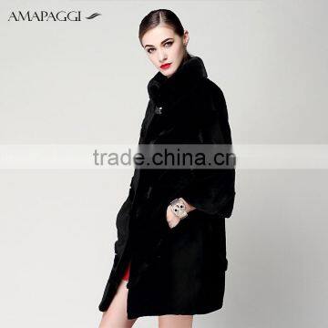 Hot sale black fur chasmere coat with mink