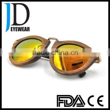 Custom Round Shaped Mirror Revo Lens Aviator Polarized Wooden Sunglasses