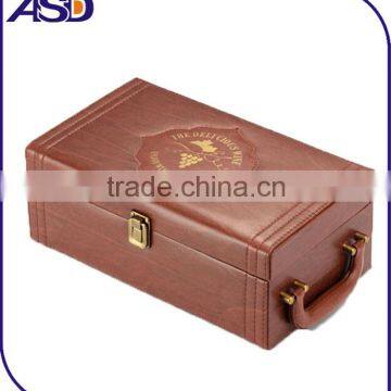 Upscale Retro Brown Leather Wine Gift Boxes for 2 Bottles Wholesale Cheap