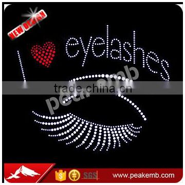 Hotfix Rhinestone Motif I love eyelashes Diamante Transfer Iron On Gem Crystal