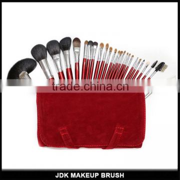 Red hanlde 25pcs professional makeup brush set with matte leather bag