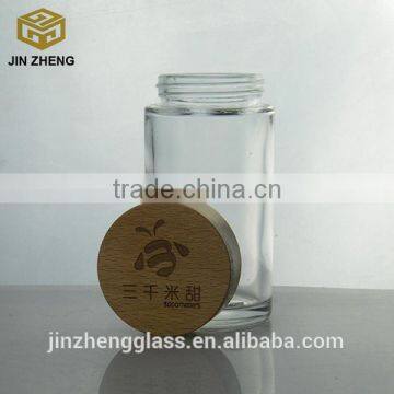 Round Preserving Jar glass jar for honey with wooden lid