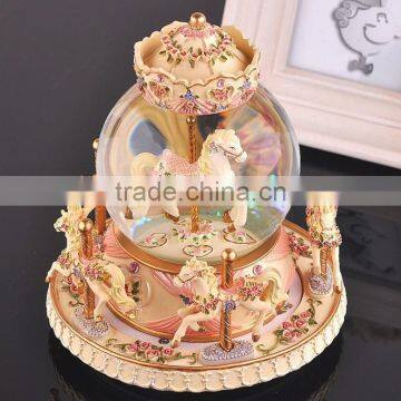 Exclusive Resin Carrousel Rotate LED Music Snow Globe photo-2