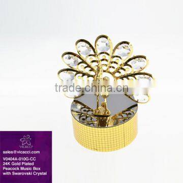 Customized Special 24K Gold Plated Peacock Music Box with swarovski crystals