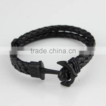 Unisex Fashion Braided Leather Cord Wrap Antique Anchor Bracelets photo-2