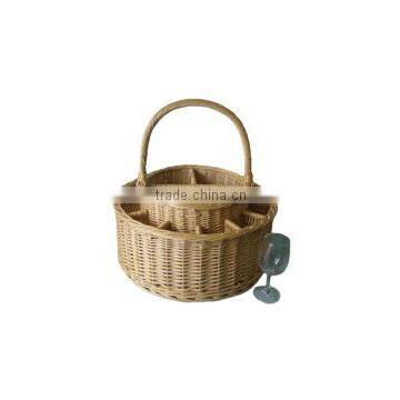 Natural Round Wicker Wine Basket With Dividers & Grids