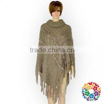 Ladies Shawl Wholesale Combination Pattern Turtleneck Knitting Wool Fringe Poncho Shawl Scarf photo-3