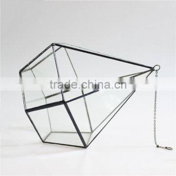 Si drilling short micro geometric glass flower pot landscape heagonal three hollow hanging glass greenhouse