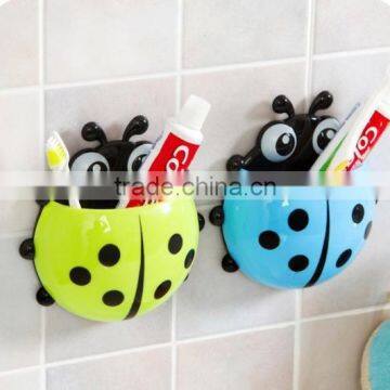 plastic Ladybug strong sucker wall mount toothbrush holder toothpaste holder