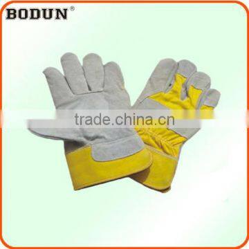 A2015 golden yellow cowhide split leather patch palm glove