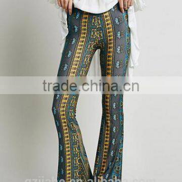 Fashion Hot Sale Paisley Print Stretch Flare Boho Hippie Style Pants Boho Pants Bell Bottom Trousers