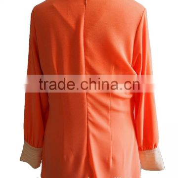 Malay Style Round Collar Long Sleeve Orange Chiffon Shirt Blouse photo-2