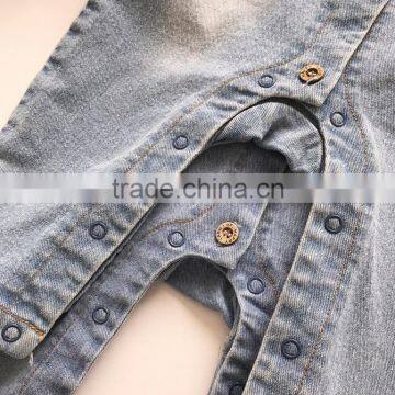 Korean Style Baby Clothes Romper Stone Washed Denim Romper With Two Pocket photo-3