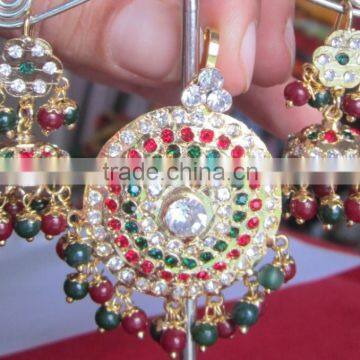 Gold Plated Jadau Pendant Dangler EARRINGS Set photo-3