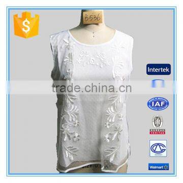 2016 Newest Embroidery Ladies Casual White Vests