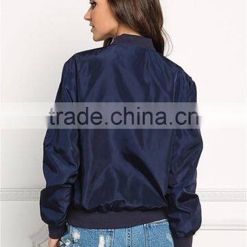 MGOO 2017 New Style Fashion Small Zip UP Bomber Jackets Women Custom Pockets Long Sleeves Coat With Padded photo-5