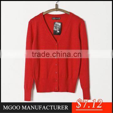 MGOO Hot Sale Red V Neck Cardigan Women New Year Outwear Dress Out Match Mini Sweaters