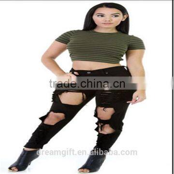 2016 Women Pants Ladies Casual White and Black With Waist-length Ripped Distressed Female Jeans photo-5