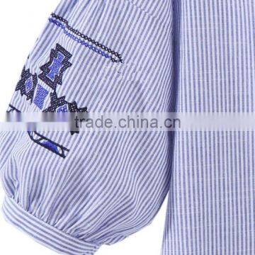 Zm50291b 2017 Summer New Style Women Clothes Embroidery Stripe Ladies Blouses photo-2